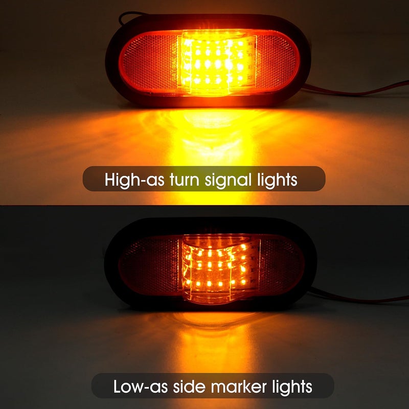 Jamarco 4Pcs 6.5 Inch Oval Mid Turn Signal Amber Marker Lights Rubber Mount 24 LED w/Reflex Lens, Universal Waterproof 6 Inch Oval LED Trailer Side Marker Mid-Ship Turn Signal Lights w/3 Prong Wire Pigtails - Image 3